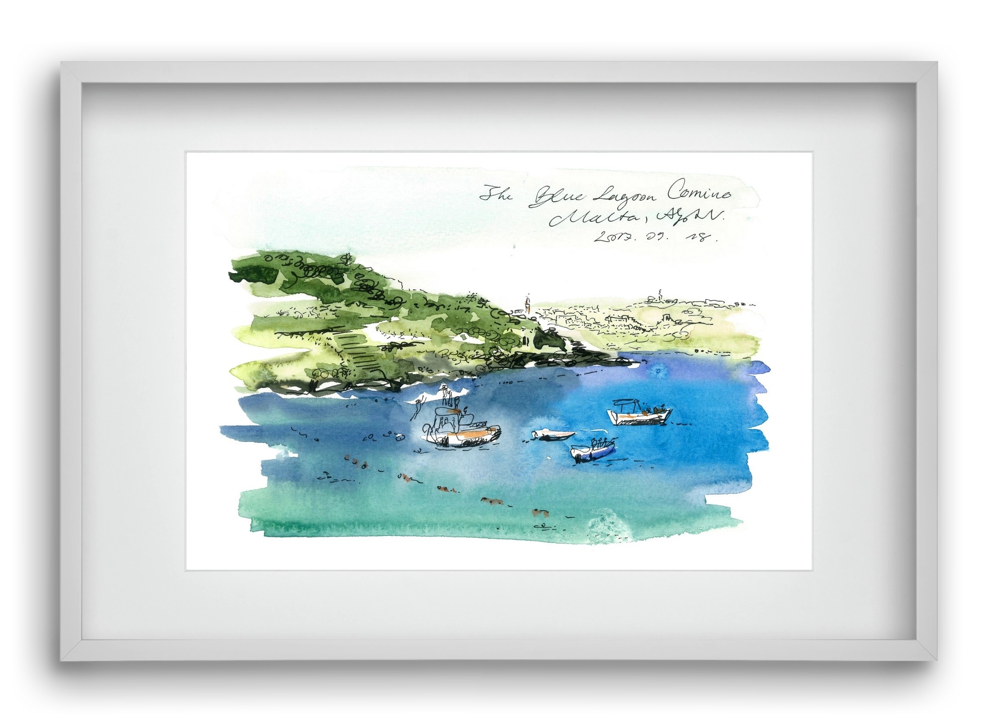 MALTA AQUARELLE NO.4, 60x40 cm (45x30 cm), Fehér keret, paszpartuval