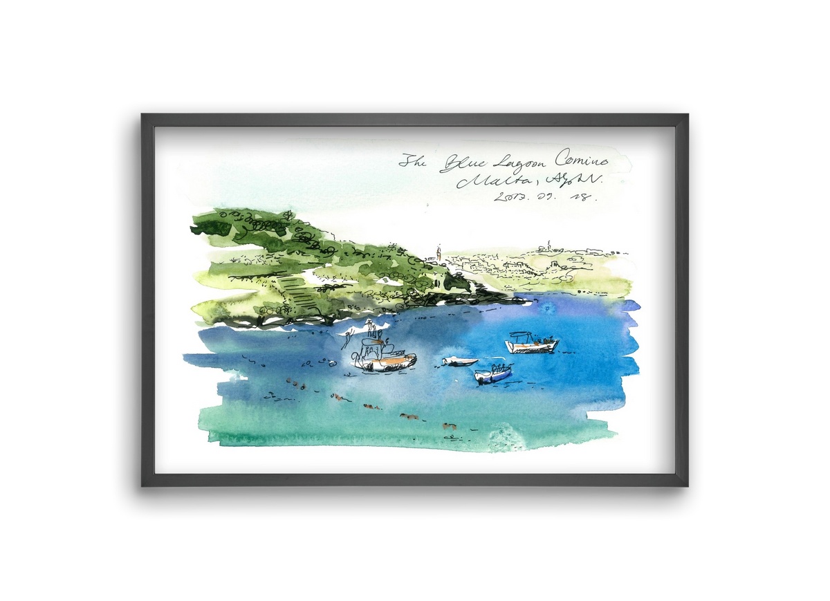 MALTA AQUARELLE NO.4, 30x20 cm (30x20 cm), Fekete keret