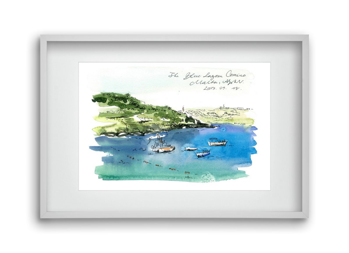 MALTA AQUARELLE NO.4, 45x30 cm (30x20 cm), Fehér keret, paszpartuval