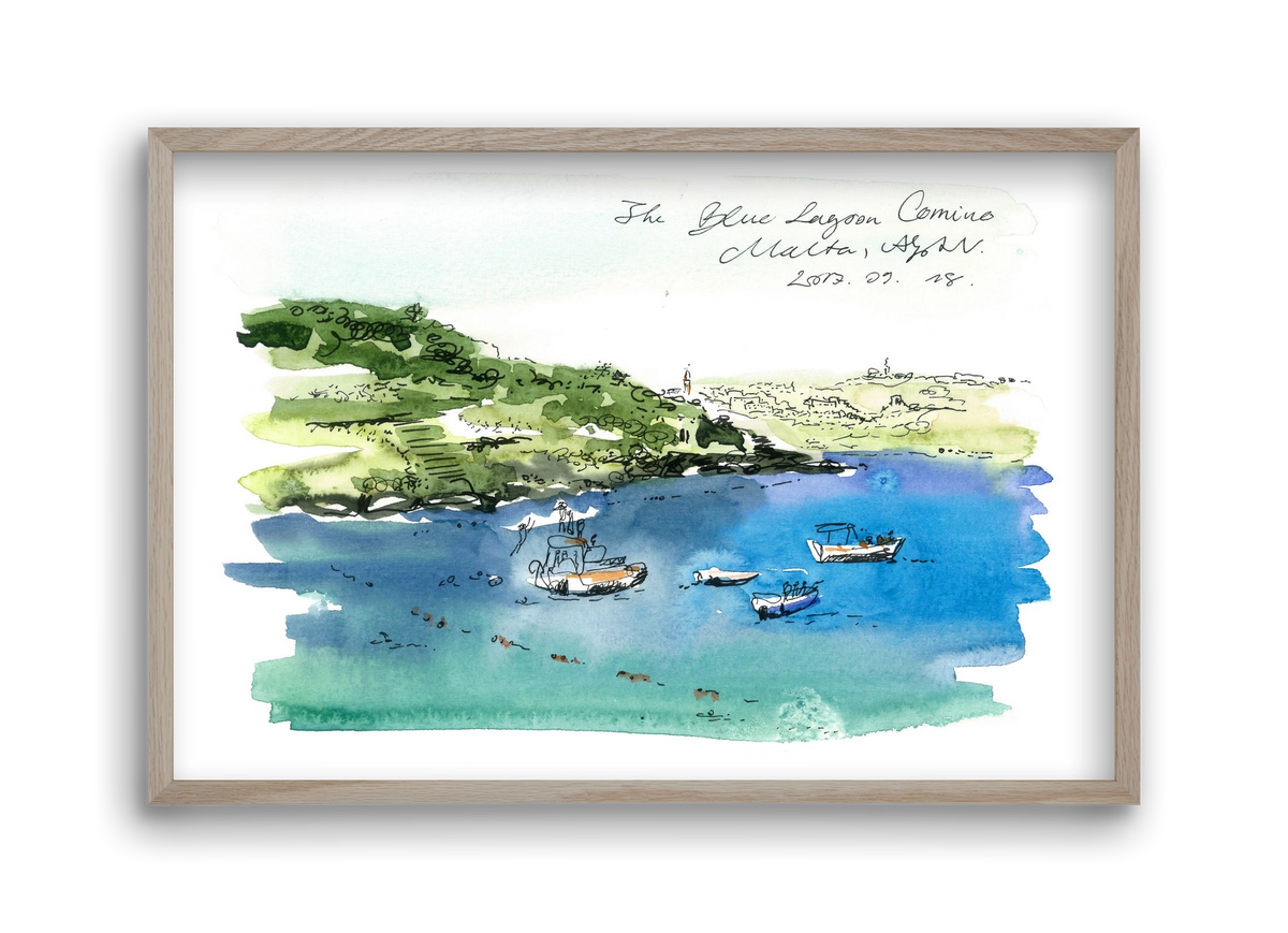 MALTA AQUARELLE NO.4, 45x30 cm (45x30 cm), Tölgy keret