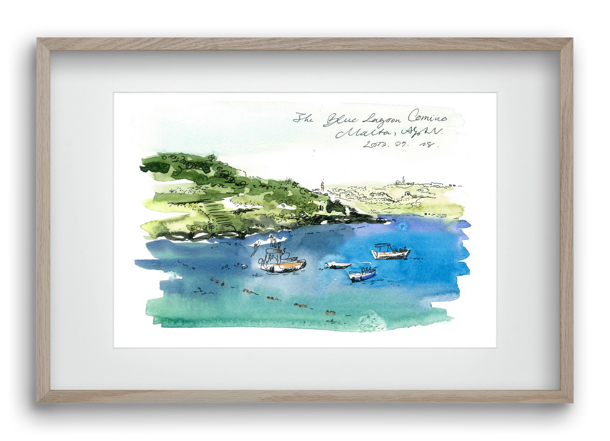 MALTA AQUARELLE NO.4, 60x40 cm (45x30 cm), Tölgy keret, paszpartuval