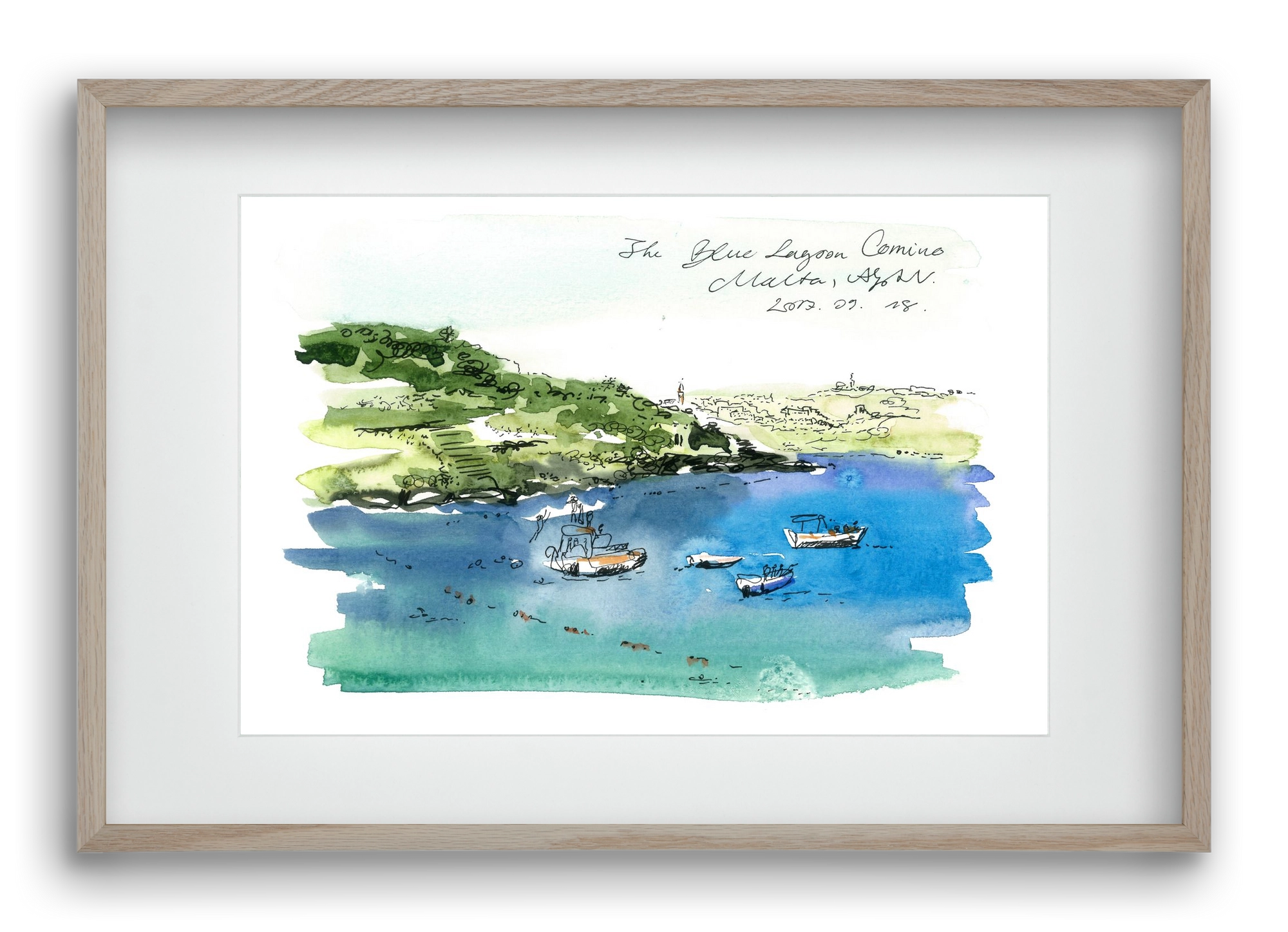 MALTA AQUARELLE NO.4, 60x40 cm (45x30 cm), Tölgy keret, paszpartuval