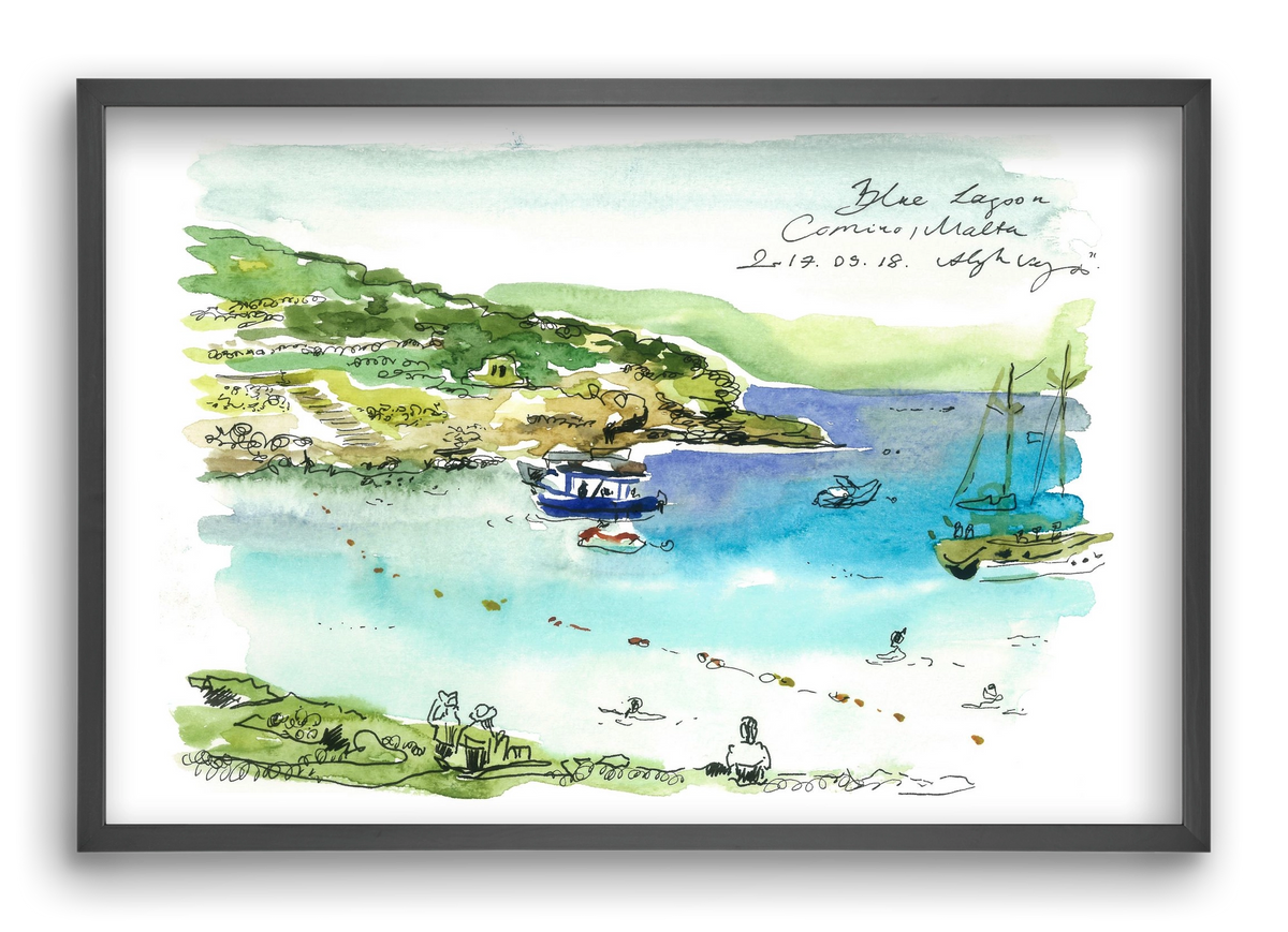 MALTA AQUARELLE NO.5, 60x40 cm (60x40 cm), Fekete keret