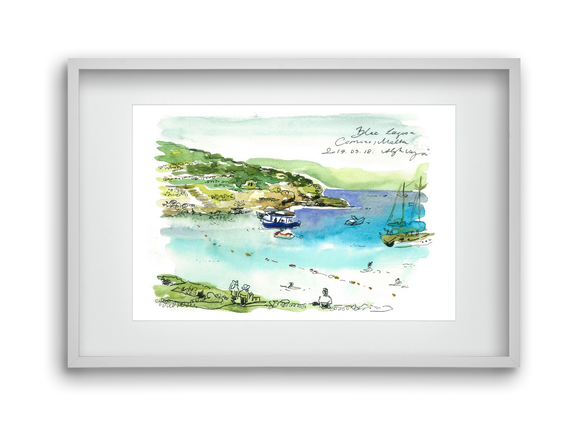 MALTA AQUARELLE NO.5, 45x30 cm (30x20 cm), Fehér keret, paszpartuval