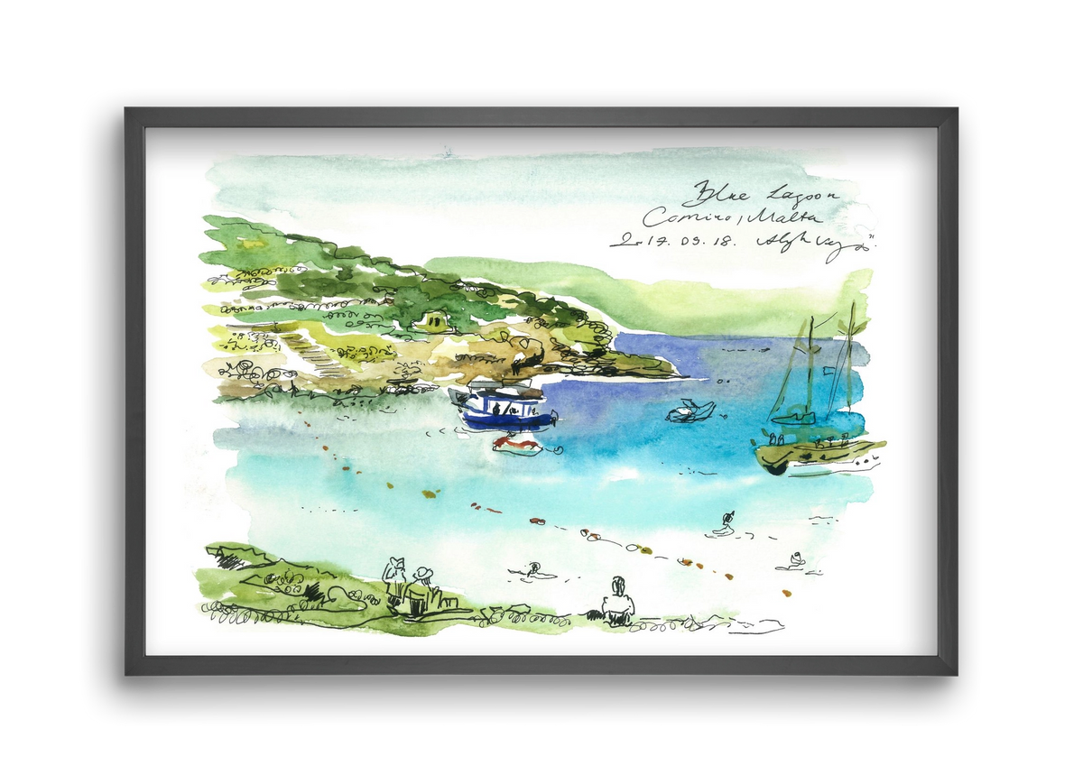 MALTA AQUARELLE NO.5, 45x30 cm (45x30 cm), Fekete keret