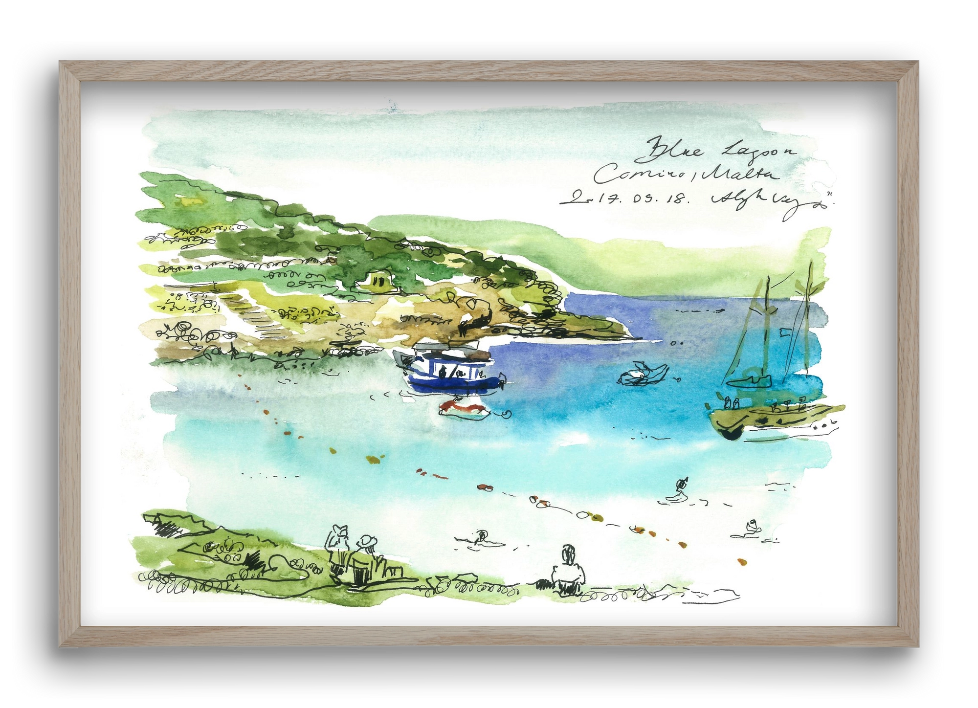 MALTA AQUARELLE NO.5, 60x40 cm (60x40 cm), Tölgy keret