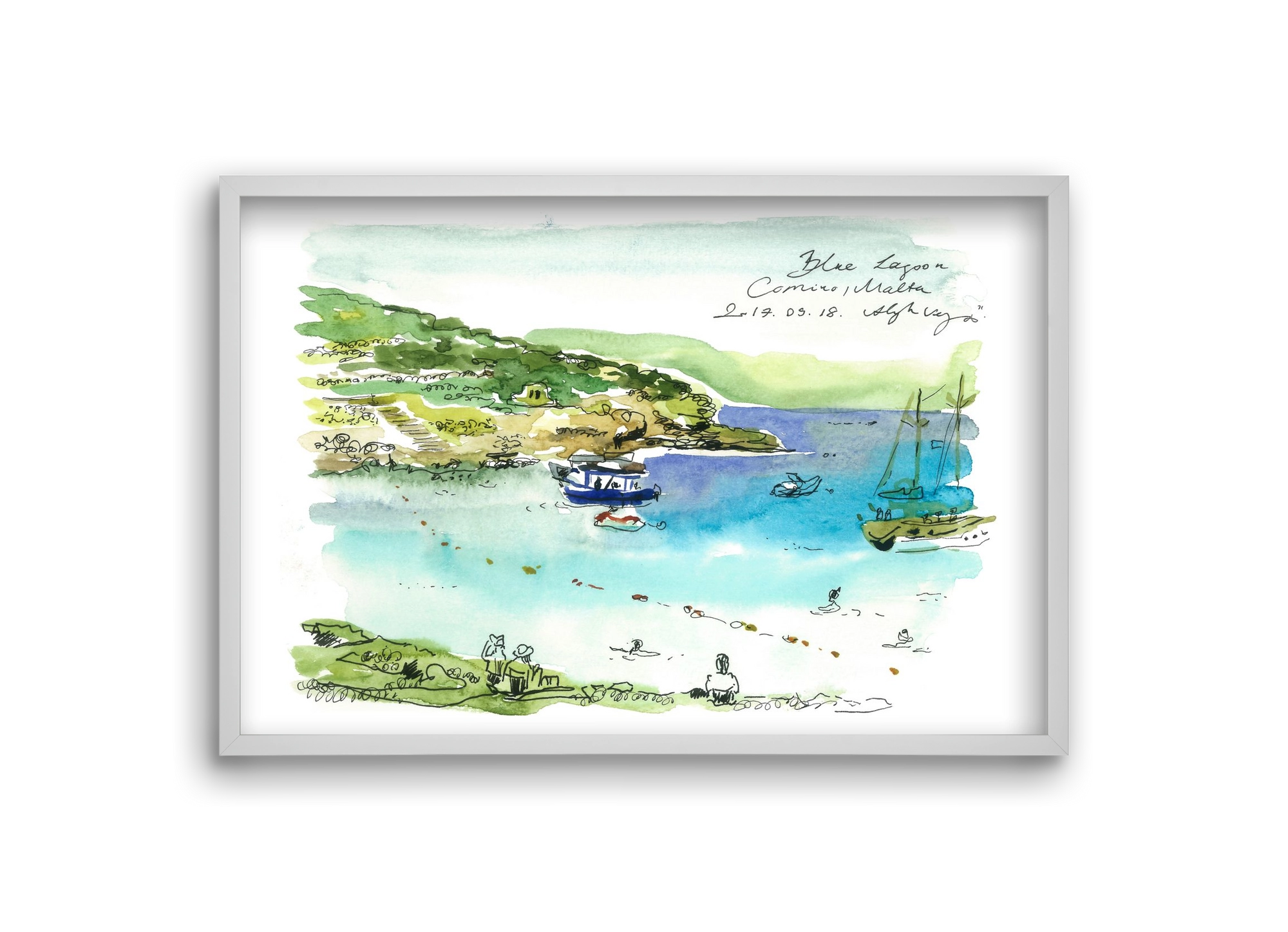 MALTA AQUARELLE NO.5, 30x20 cm (30x20 cm), Fehér keret