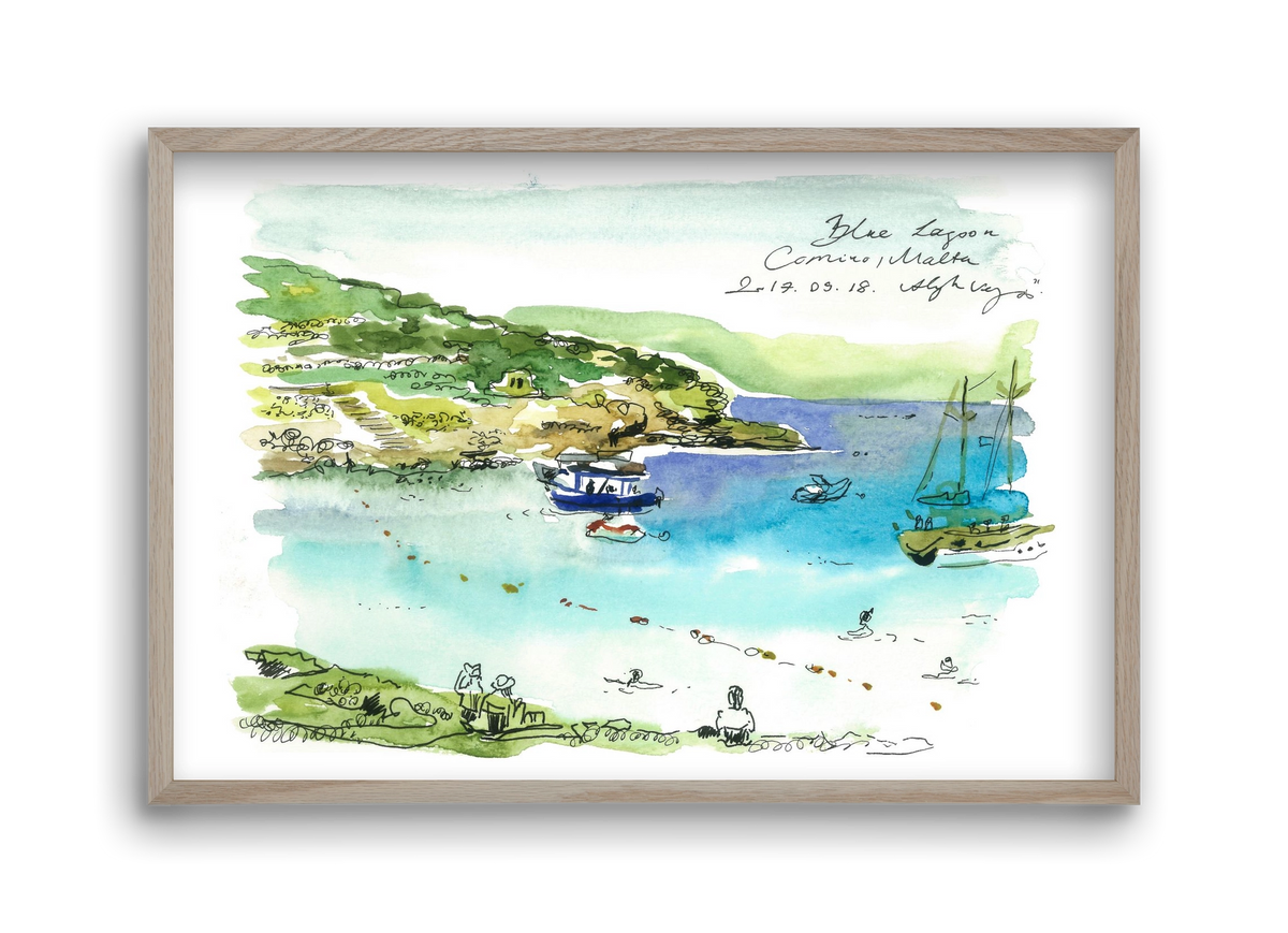 MALTA AQUARELLE NO.5, 45x30 cm (45x30 cm), Tölgy keret