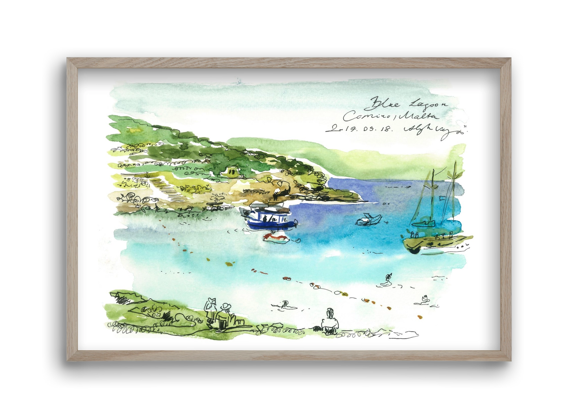 MALTA AQUARELLE NO.5, 45x30 cm (45x30 cm), Tölgy keret