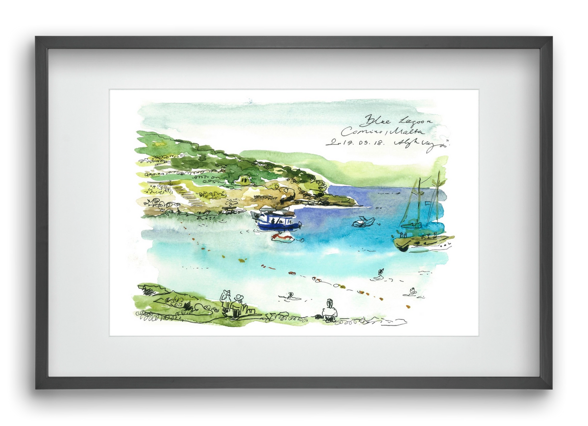 MALTA AQUARELLE NO.5, 60x40 cm (45x30 cm), Fekete keret, paszpartuval