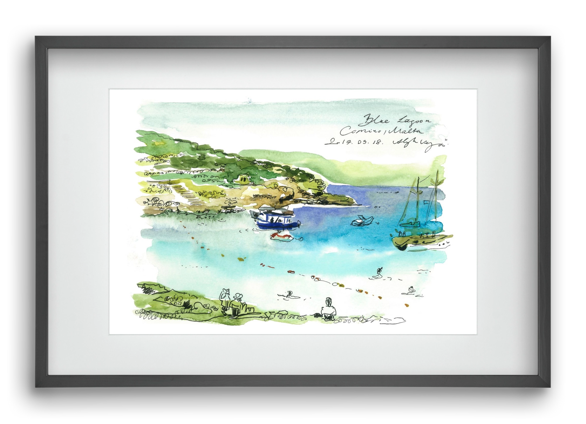 MALTA AQUARELLE NO.5, 60x40 cm (45x30 cm), Fekete keret, paszpartuval