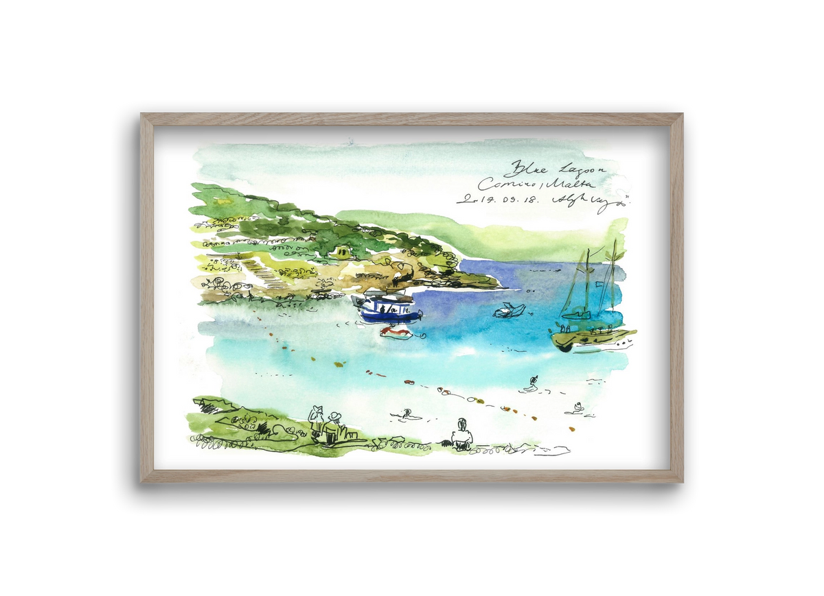 MALTA AQUARELLE NO.5, 30x20 cm (30x20 cm), Tölgy keret