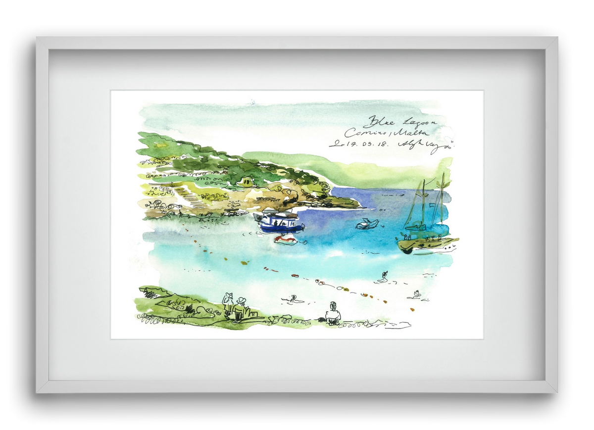 MALTA AQUARELLE NO.5, 60x40 cm (45x30 cm), Fehér keret, paszpartuval