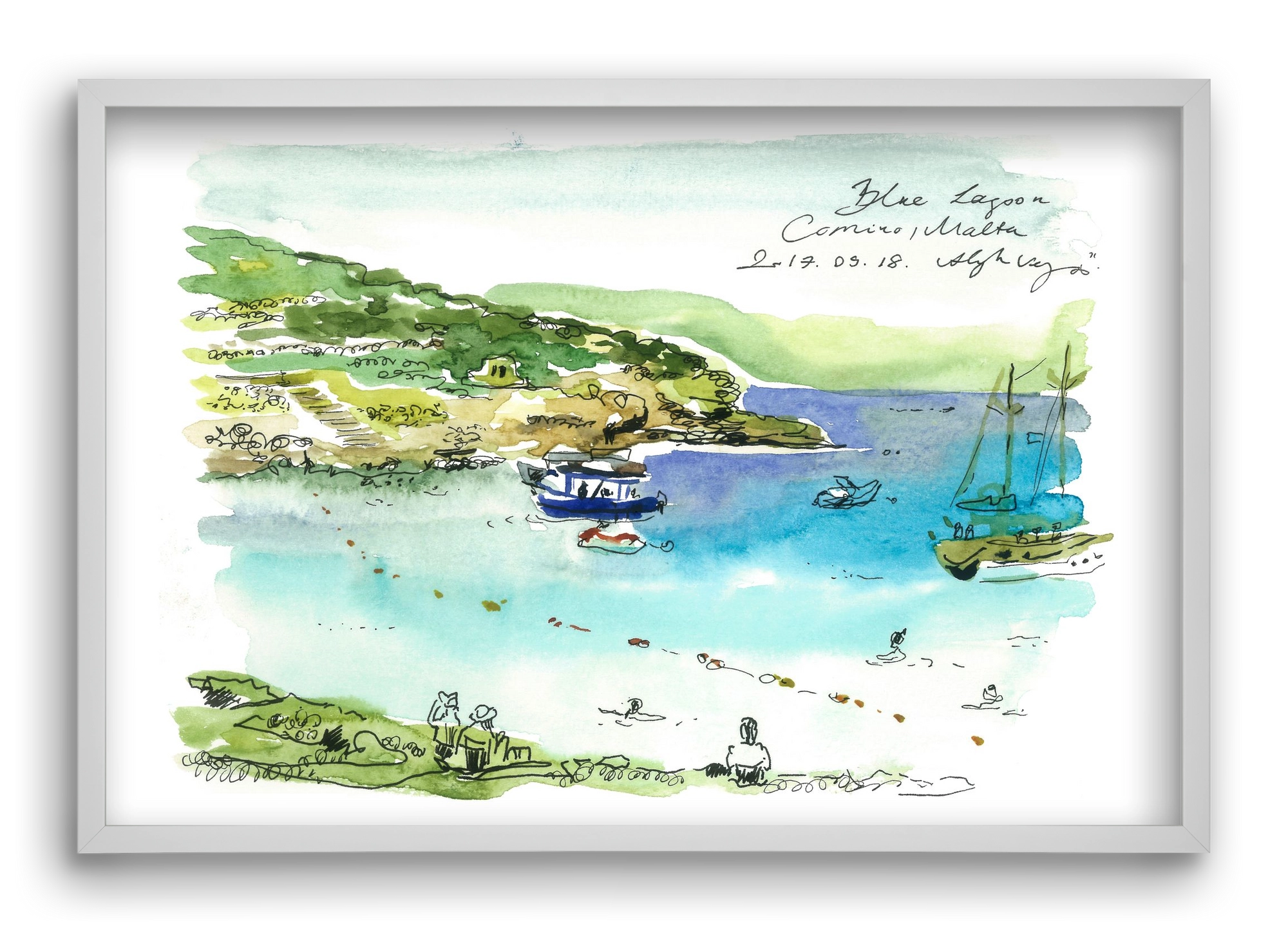 MALTA AQUARELLE NO.5, 60x40 cm (60x40 cm), Fehér keret