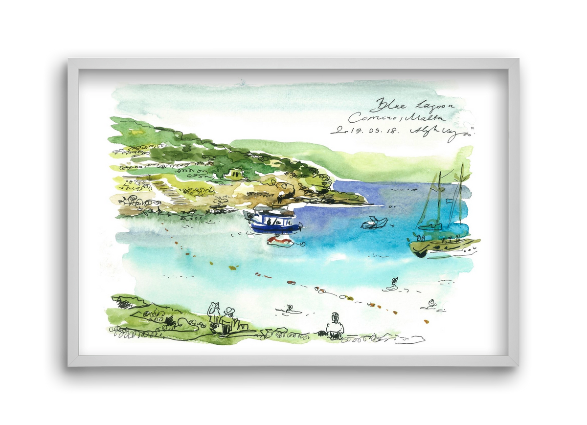 MALTA AQUARELLE NO.5, 45x30 cm (45x30 cm), Fehér keret