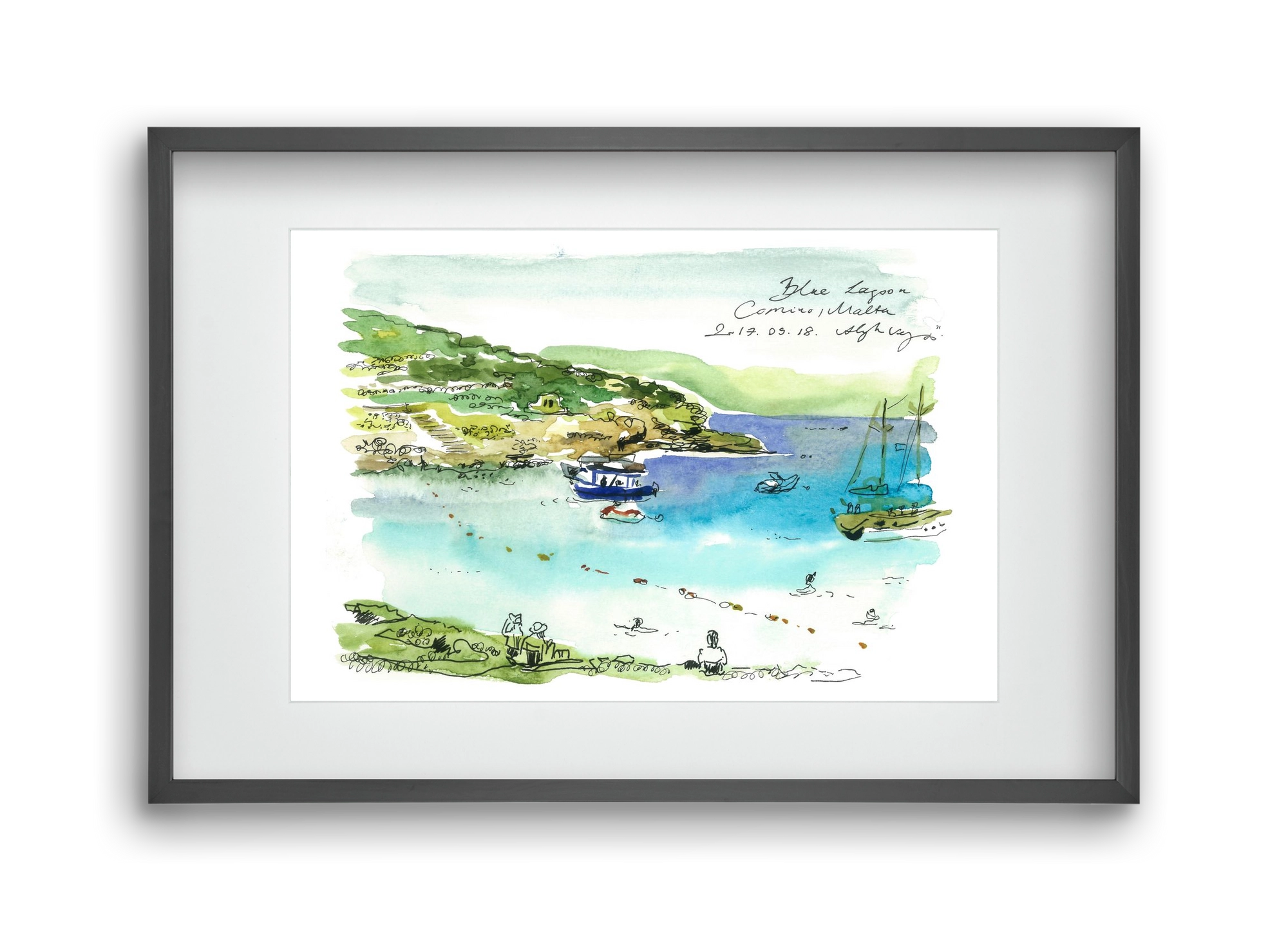 MALTA AQUARELLE NO.5, 45x30 cm (30x20 cm), Fekete keret, paszpartuval