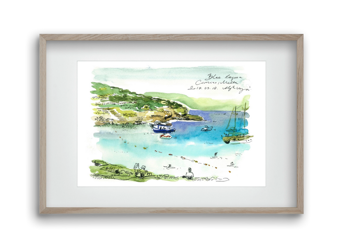 MALTA AQUARELLE NO.5, 45x30 cm (30x20 cm), Tölgy keret, paszpartuval