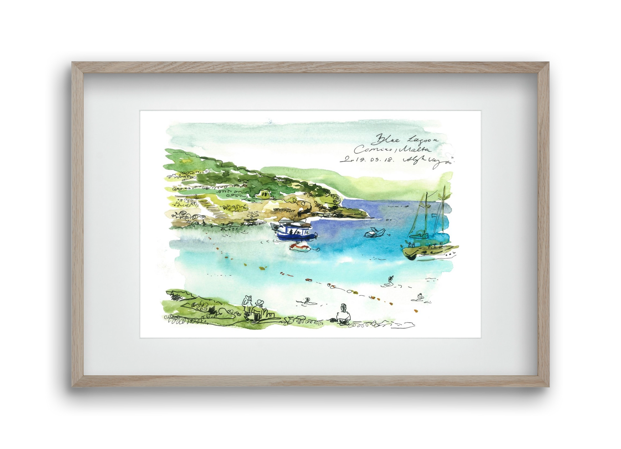 MALTA AQUARELLE NO.5, 45x30 cm (30x20 cm), Tölgy keret, paszpartuval