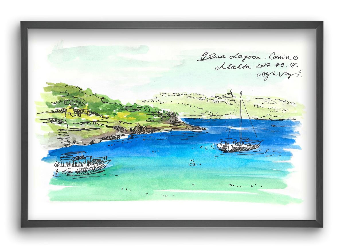 MALTA AQUARELLE NO.6, 60x40 cm (60x40 cm), Fekete keret