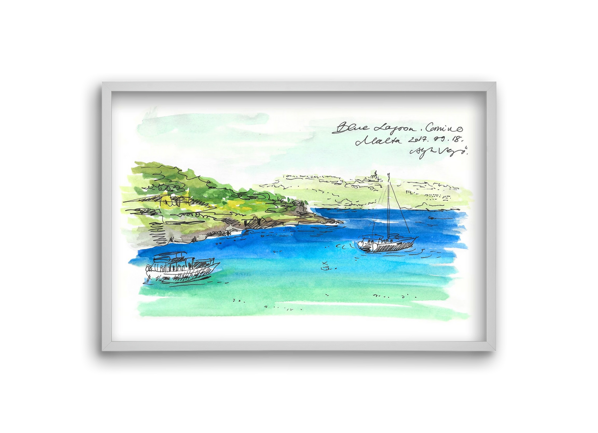 MALTA AQUARELLE NO.6, 30x20 cm (30x20 cm), Fehér keret