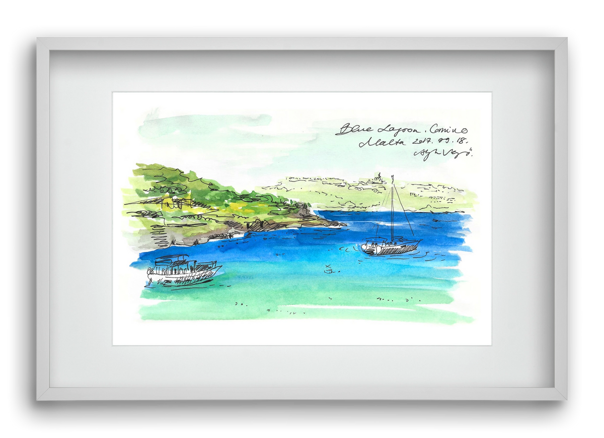 MALTA AQUARELLE NO.6, 60x40 cm (45x30 cm), Fehér keret, paszpartuval