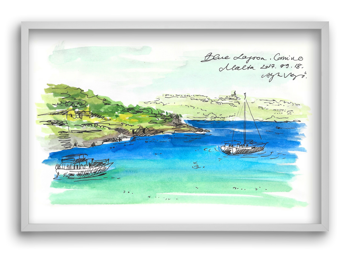 MALTA AQUARELLE NO.6, 60x40 cm (60x40 cm), Fehér keret