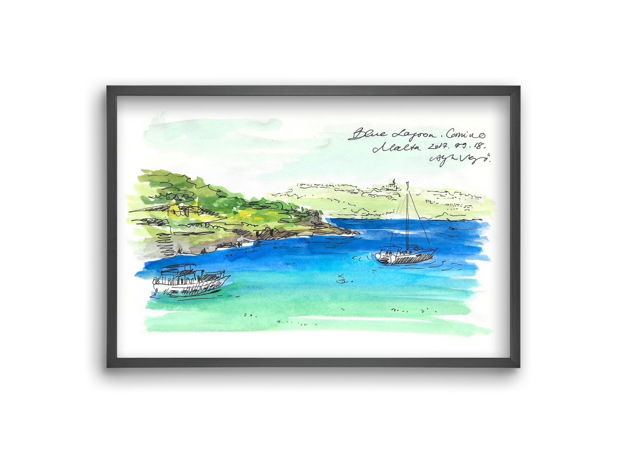 MALTA AQUARELLE NO.6, 30x20 cm (30x20 cm), Fekete keret