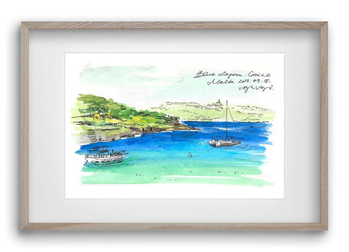 MALTA AQUARELLE NO.6, 60x40 cm (45x30 cm), Tölgy keret, paszpartuval