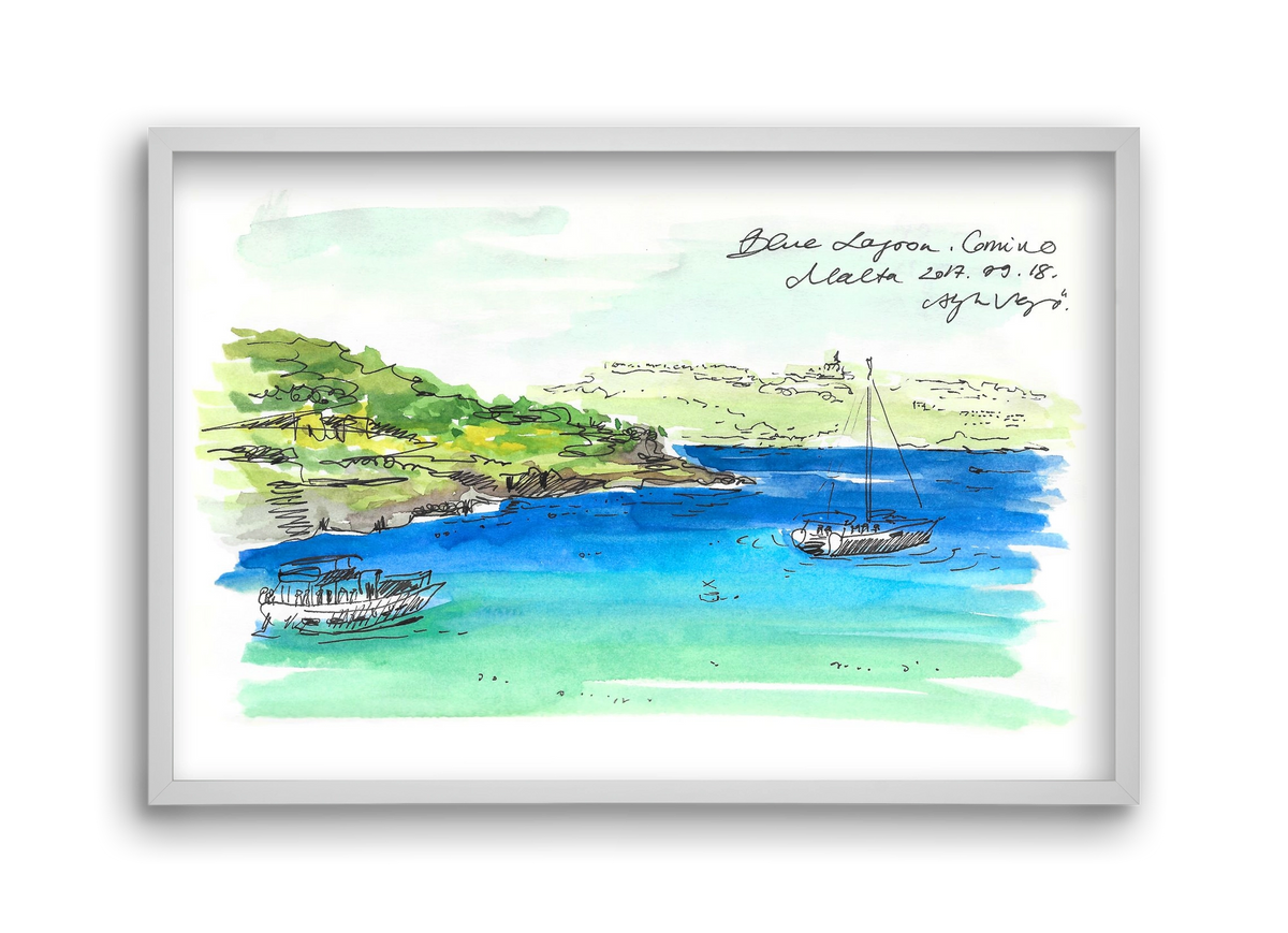 MALTA AQUARELLE NO.6, 45x30 cm (45x30 cm), Fehér keret