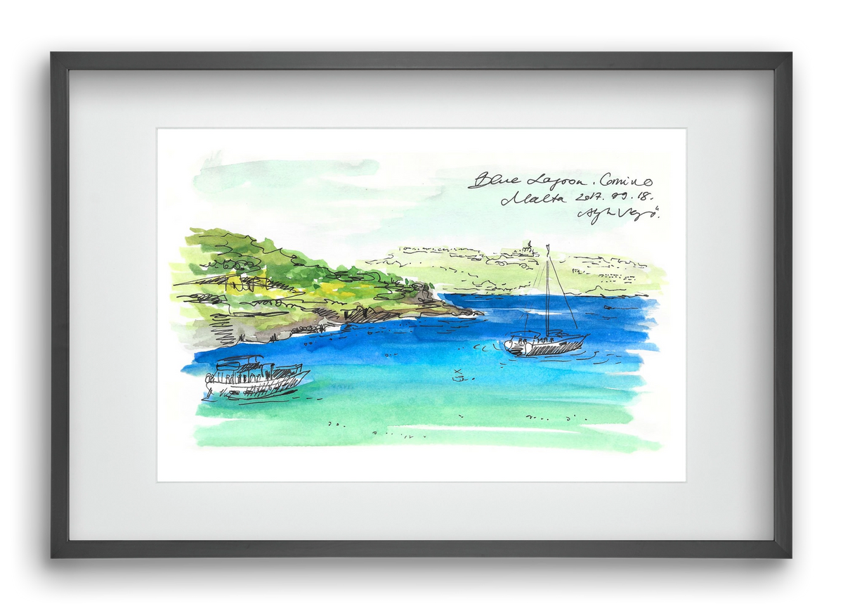 MALTA AQUARELLE NO.6, 60x40 cm (45x30 cm), Fekete keret, paszpartuval