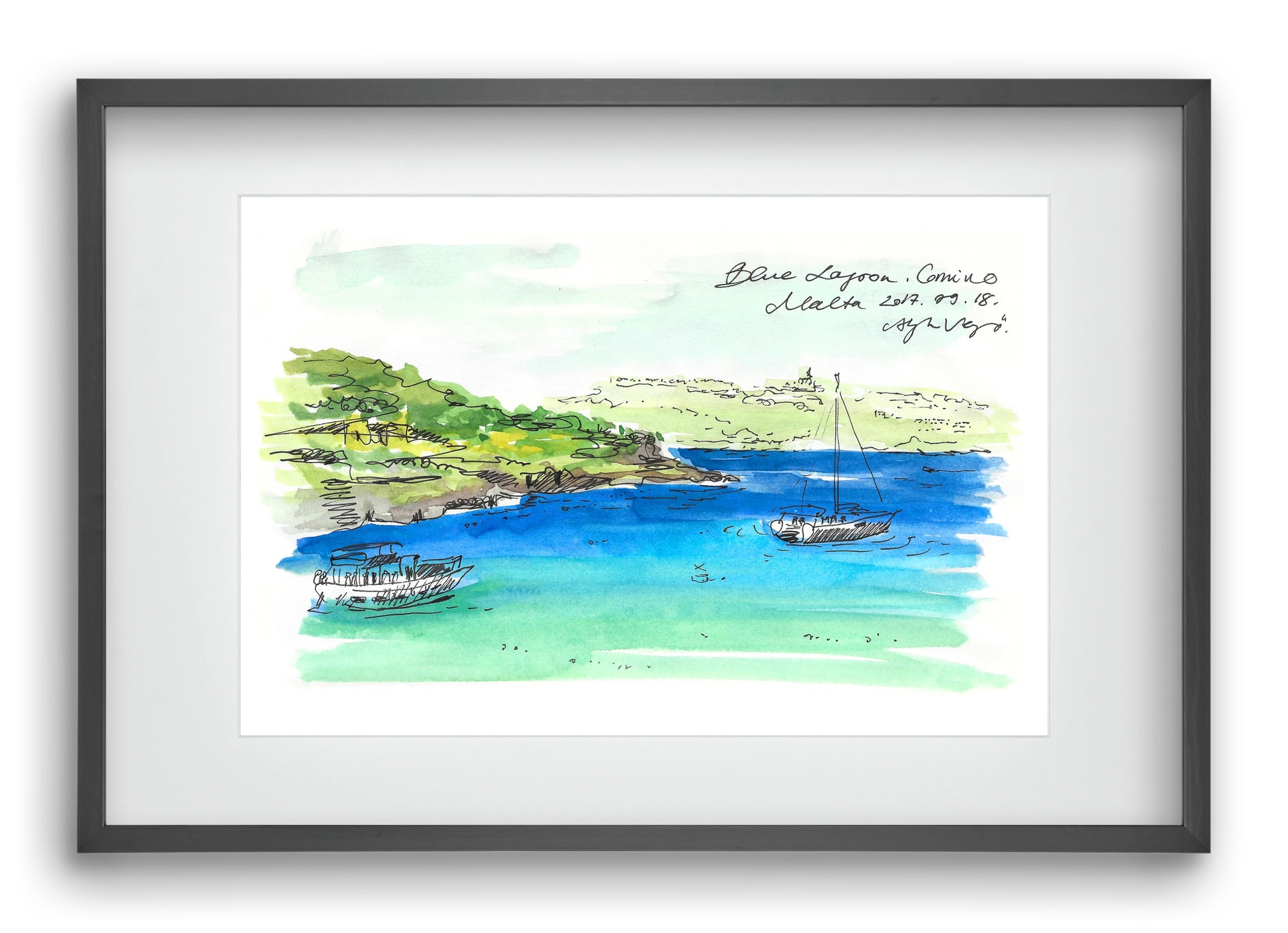 MALTA AQUARELLE NO.6, 60x40 cm (45x30 cm), Fekete keret, paszpartuval