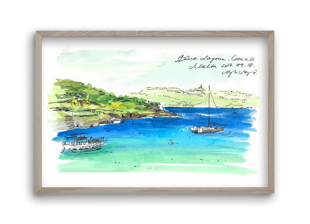 MALTA AQUARELLE NO.6, 45x30 cm (45x30 cm), Tölgy keret