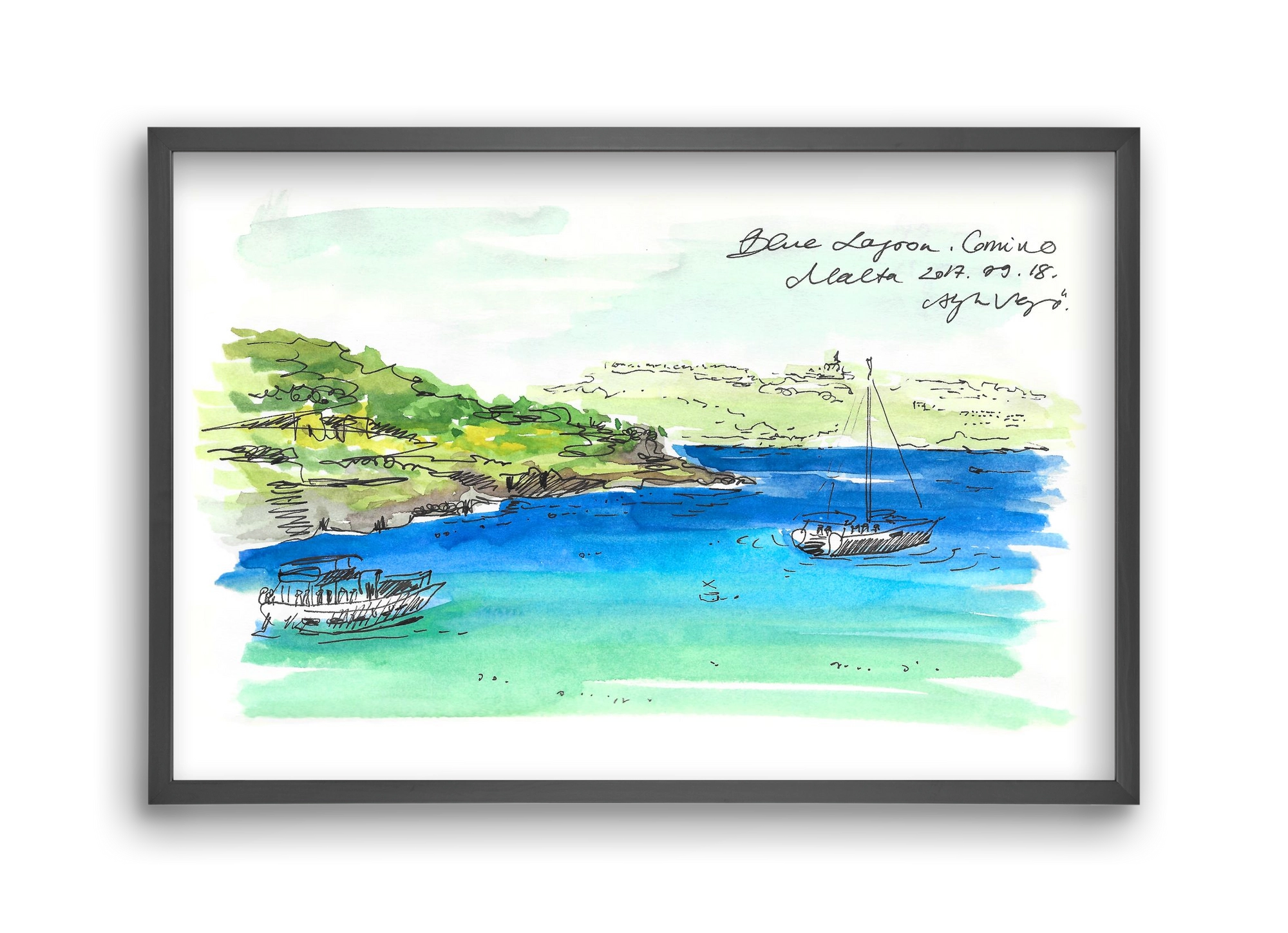 MALTA AQUARELLE NO.6, 45x30 cm (45x30 cm), Fekete keret