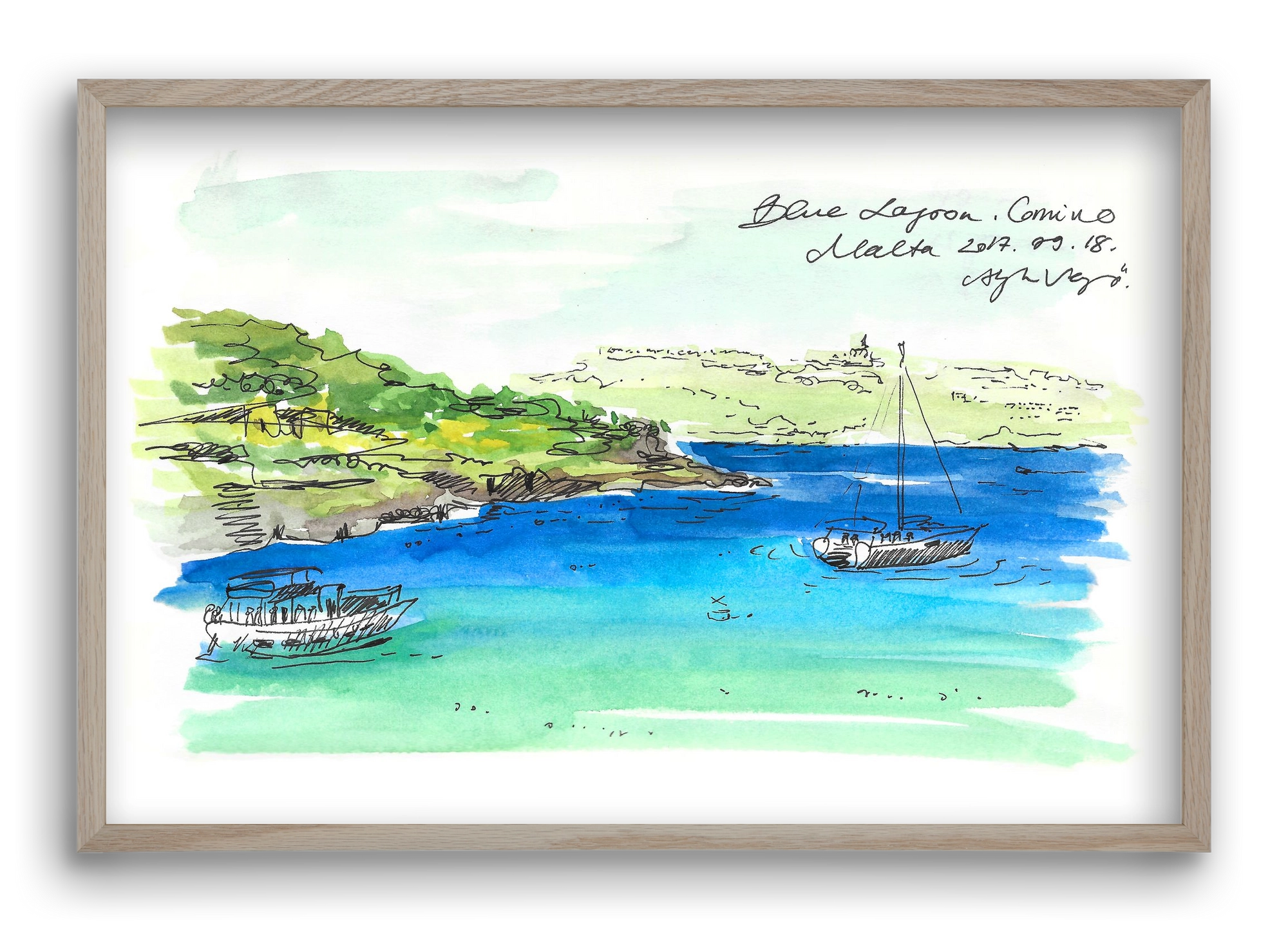 MALTA AQUARELLE NO.6, 60x40 cm (60x40 cm), Tölgy keret