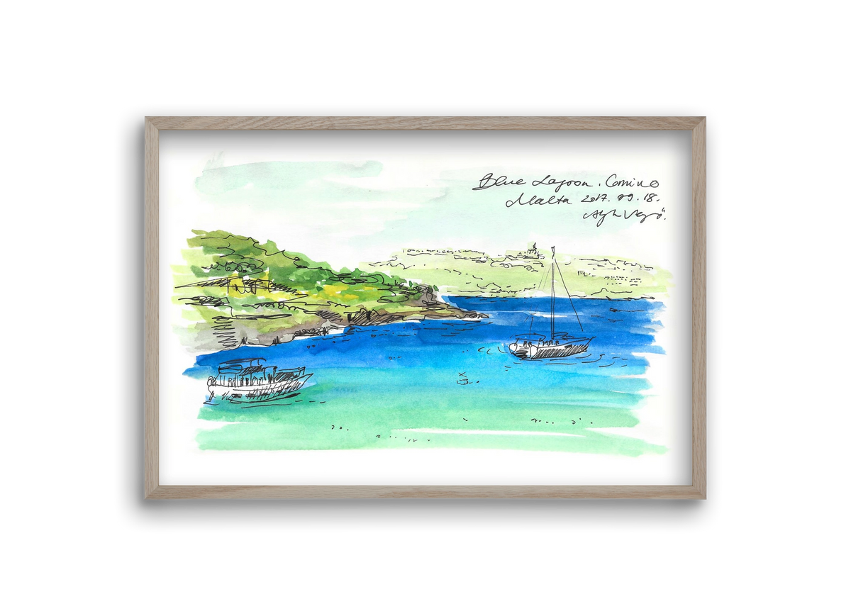 MALTA AQUARELLE NO.6, 30x20 cm (30x20 cm), Tölgy keret