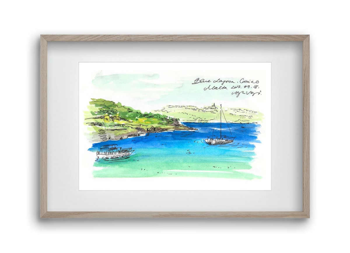 MALTA AQUARELLE NO.6, 45x30 cm (30x20 cm), Tölgy keret, paszpartuval