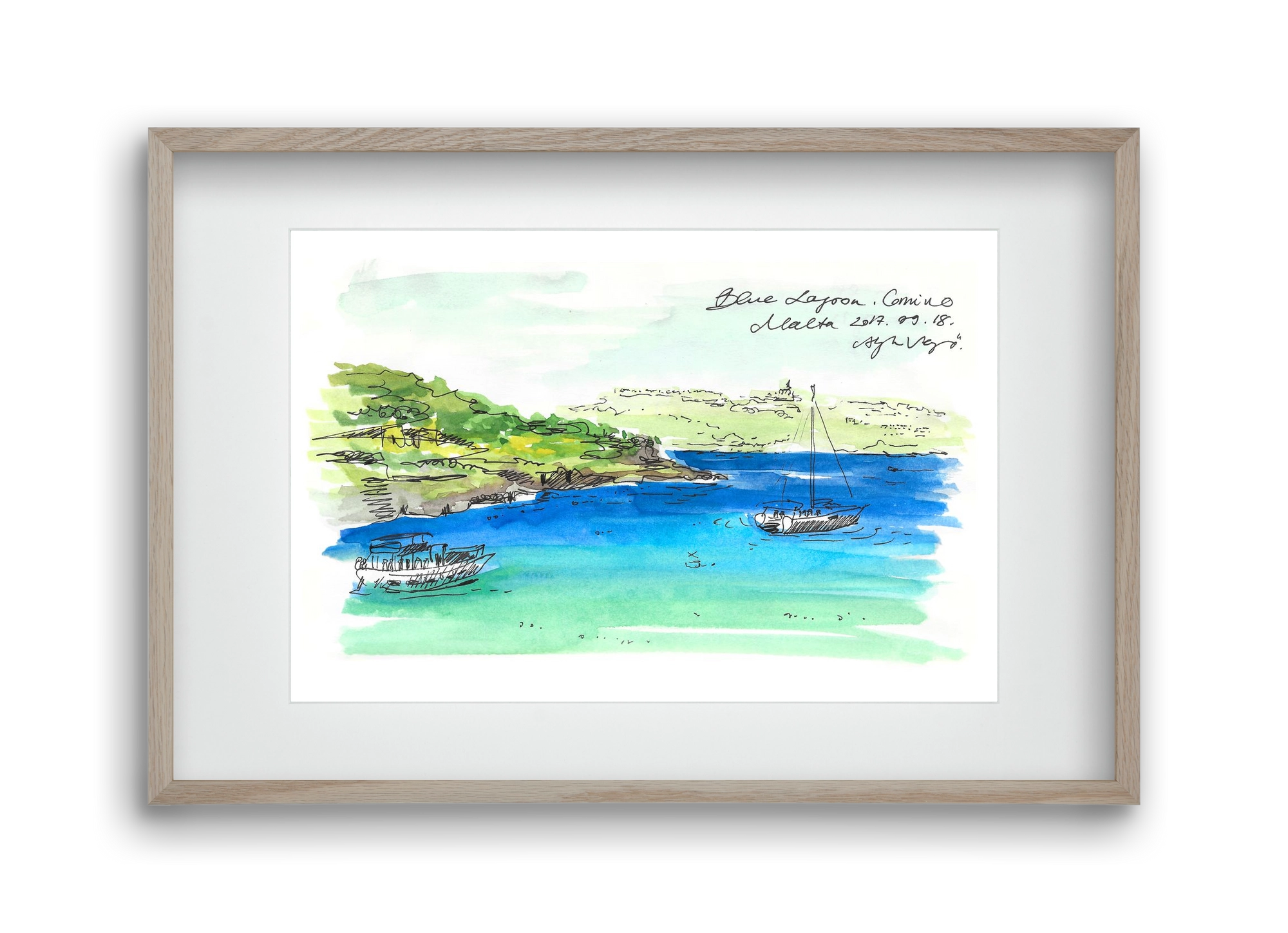 MALTA AQUARELLE NO.6, 45x30 cm (30x20 cm), Tölgy keret, paszpartuval