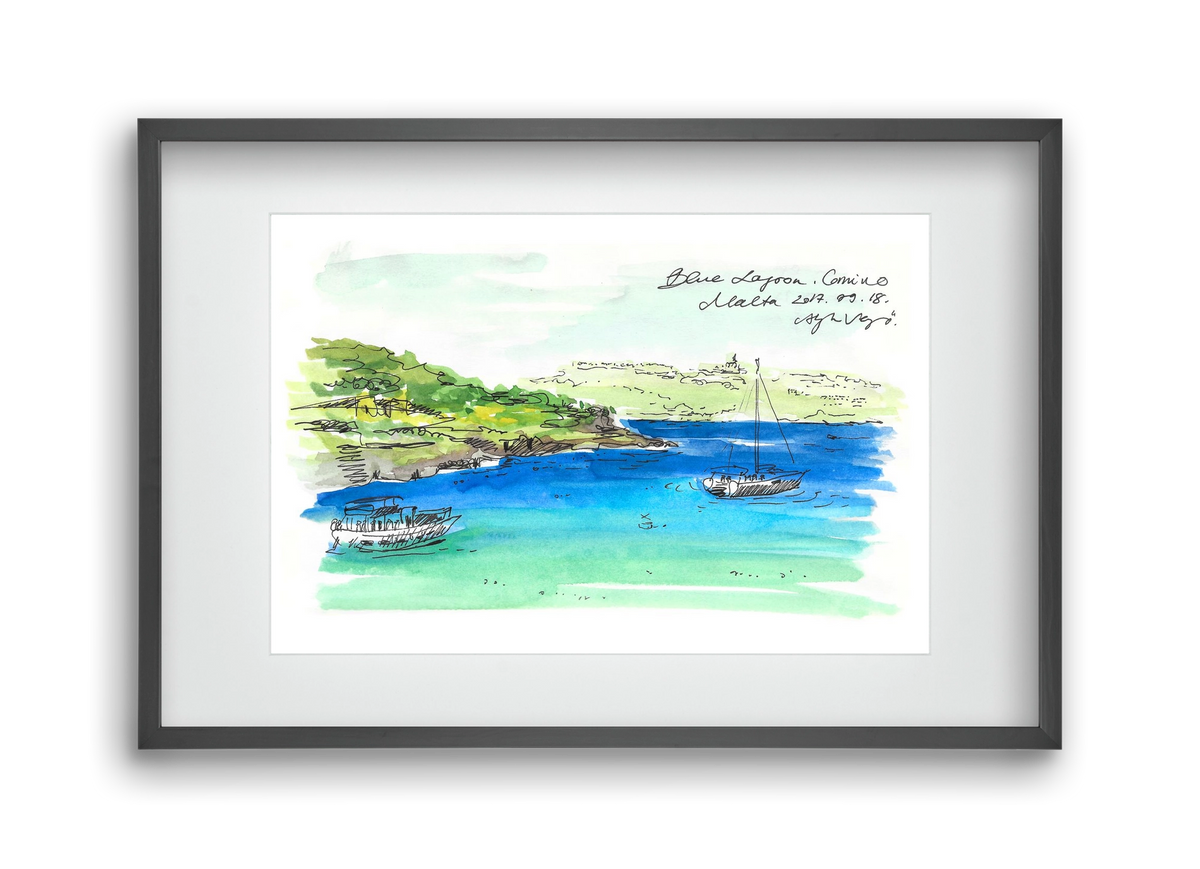 MALTA AQUARELLE NO.6, 45x30 cm (30x20 cm), Fekete keret, paszpartuval