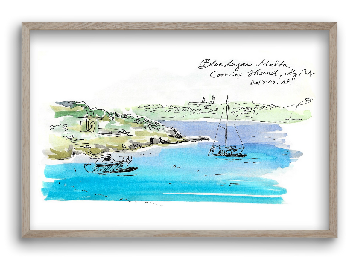 MALTA AQUARELLE NO.7, 60x40 cm (60x40 cm), Tölgy keret