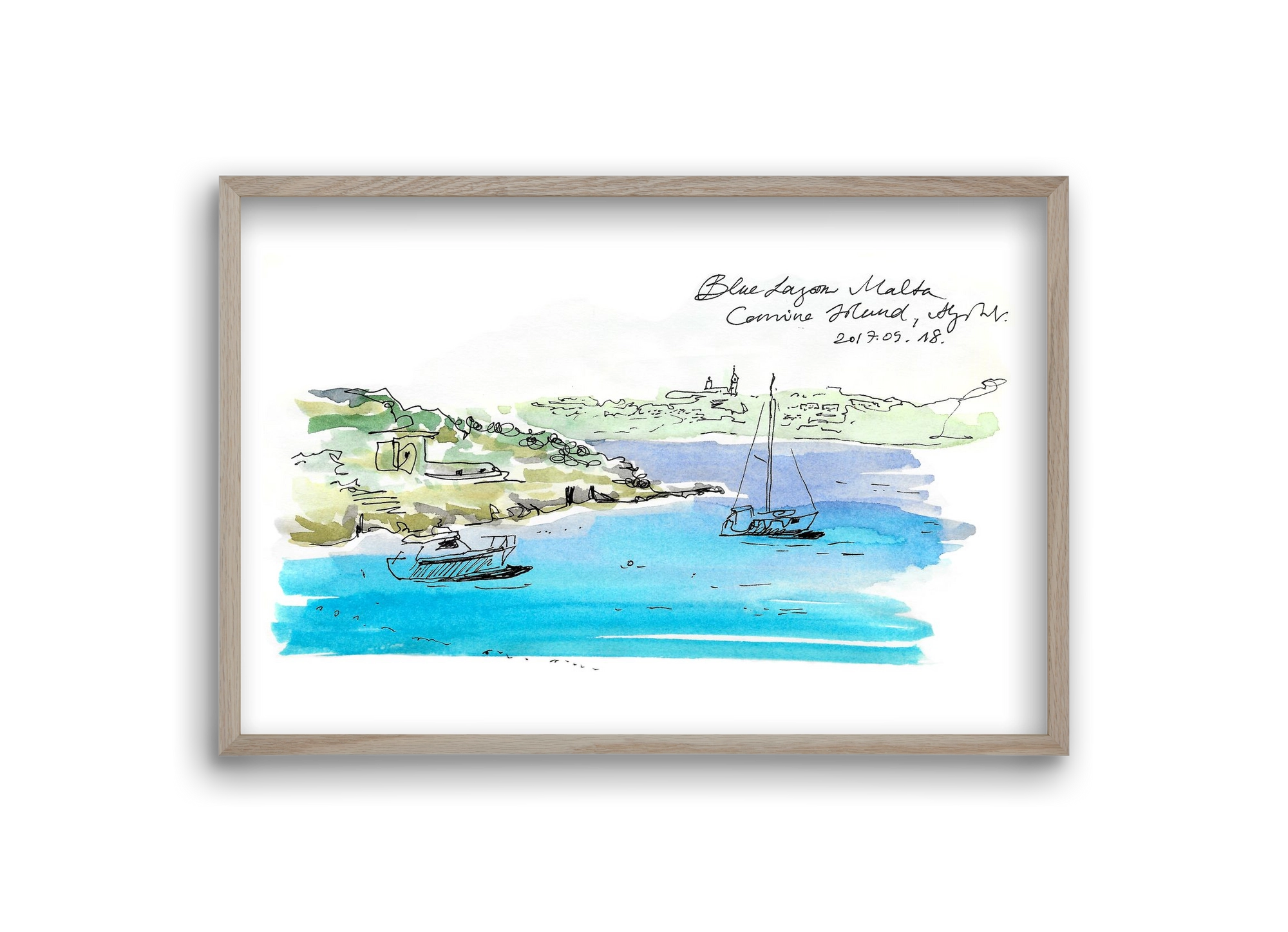 MALTA AQUARELLE NO.7, 30x20 cm (30x20 cm), Tölgy keret