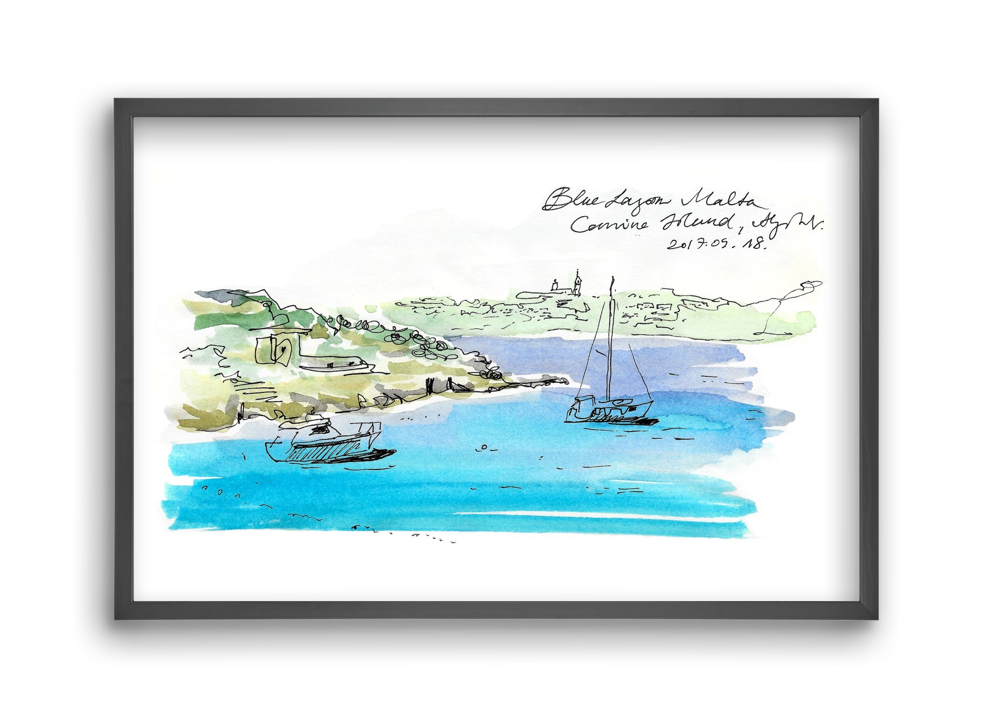 MALTA AQUARELLE NO.7, 45x30 cm (45x30 cm), Fekete keret