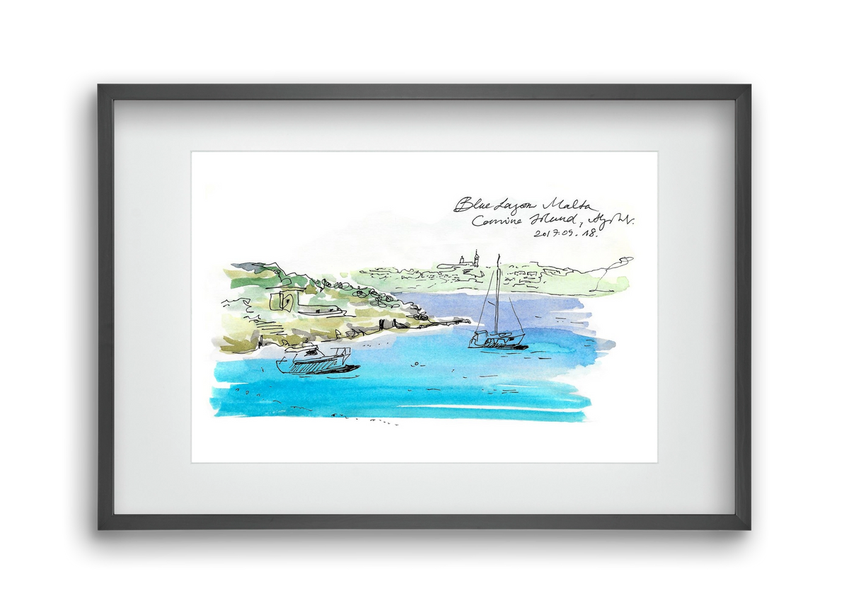 MALTA AQUARELLE NO.7, 45x30 cm (30x20 cm), Fekete keret, paszpartuval