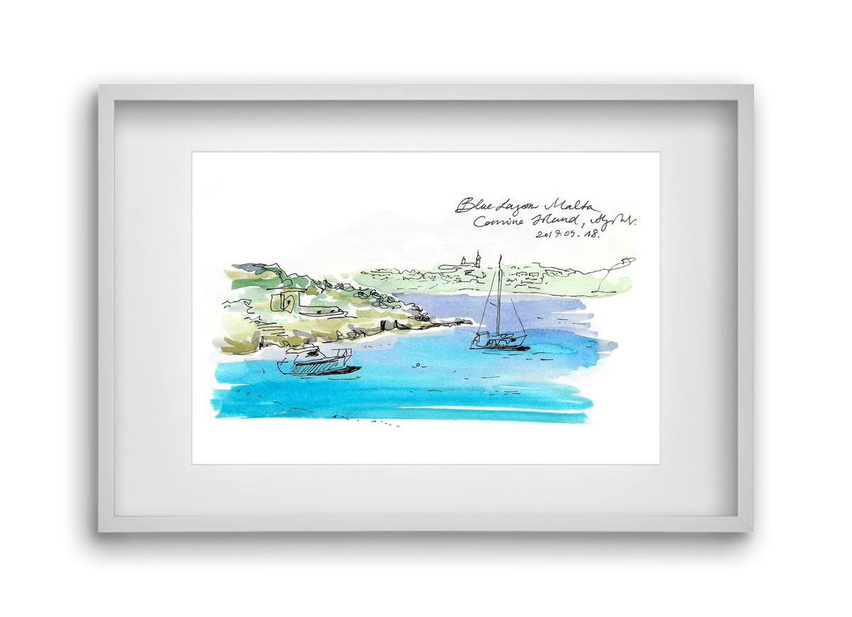 MALTA AQUARELLE NO.7, 45x30 cm (30x20 cm), Fehér keret, paszpartuval