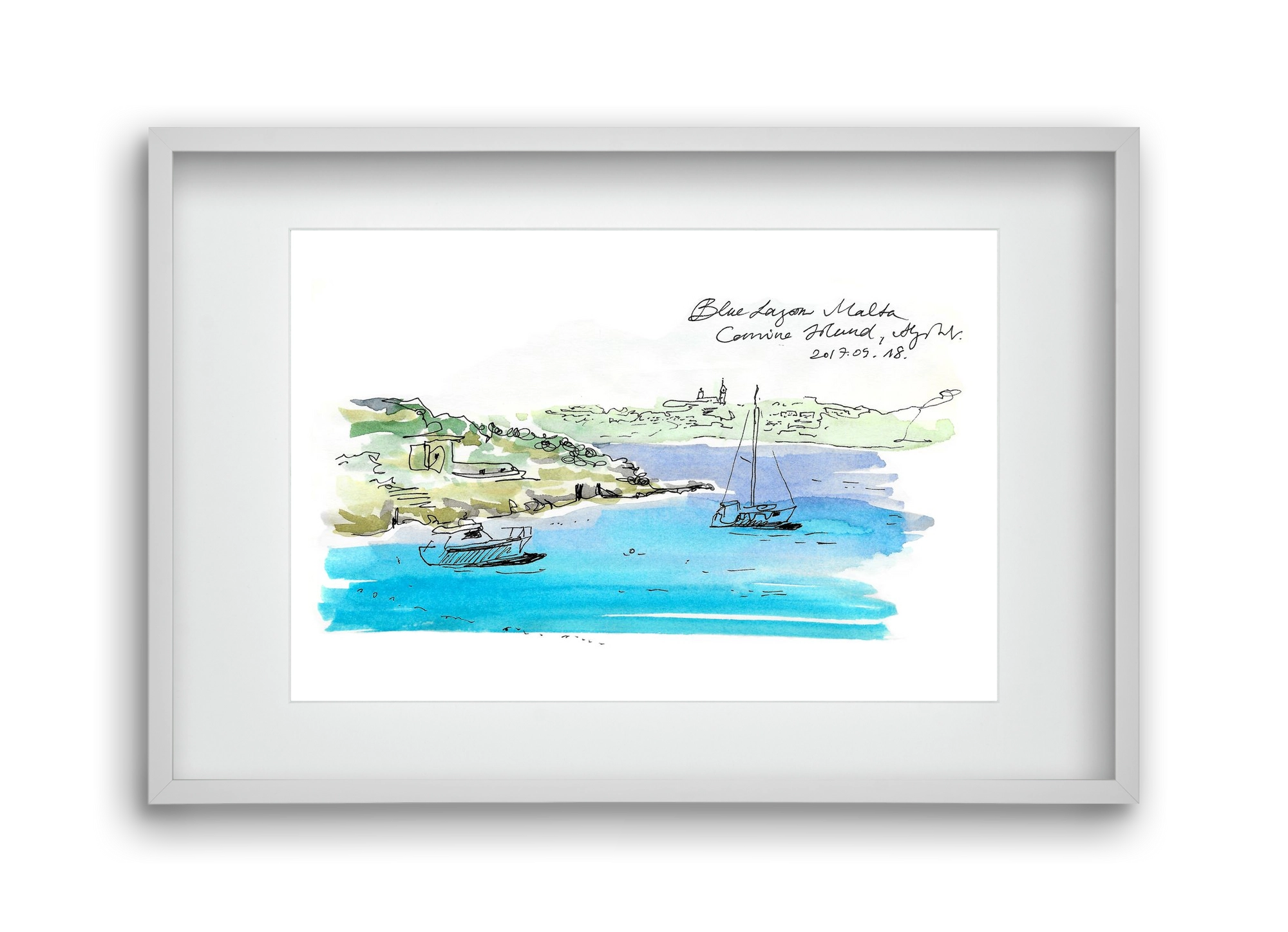 MALTA AQUARELLE NO.7, 45x30 cm (30x20 cm), Fehér keret, paszpartuval