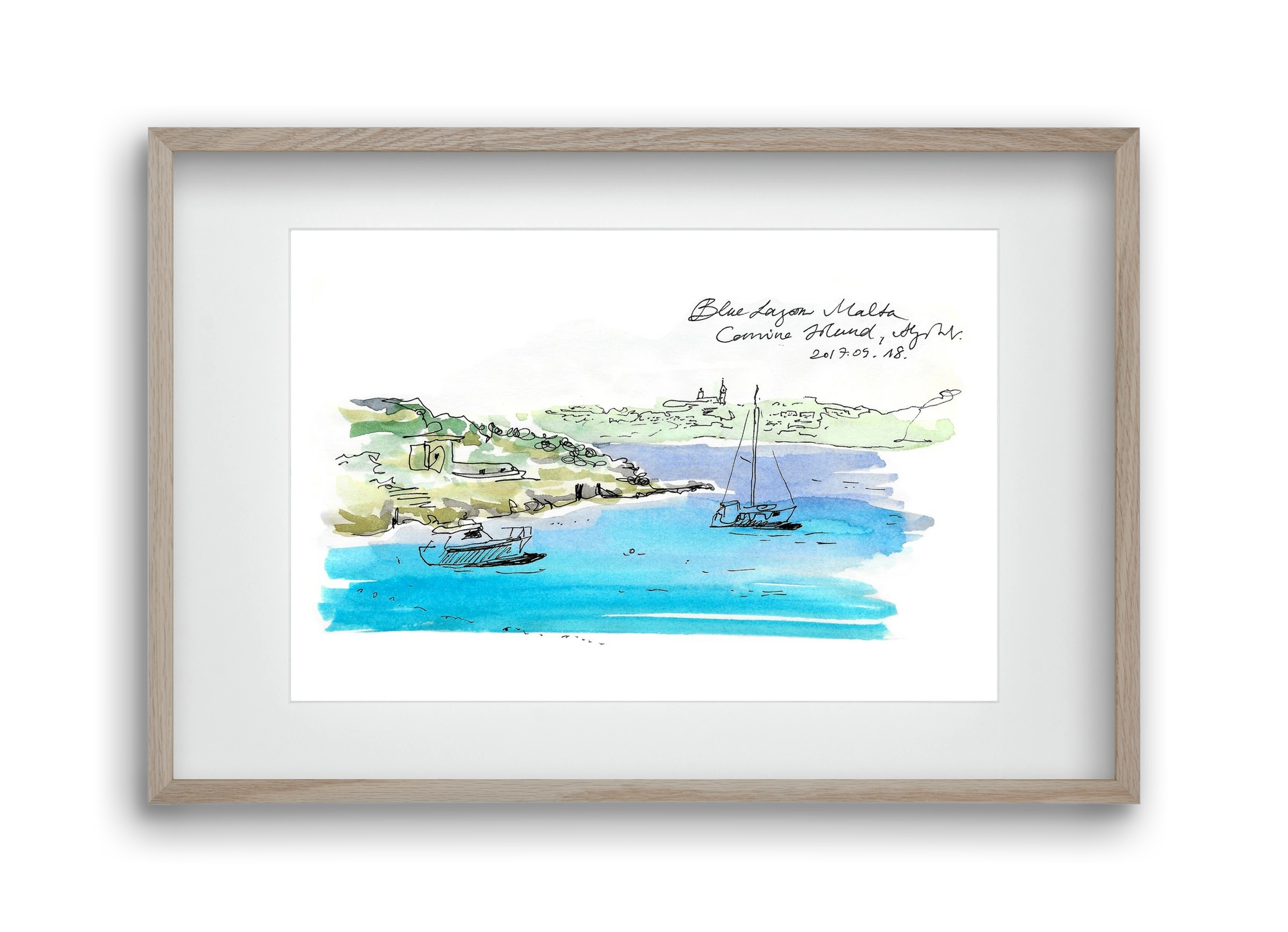 MALTA AQUARELLE NO.7, 45x30 cm (30x20 cm), Tölgy keret, paszpartuval