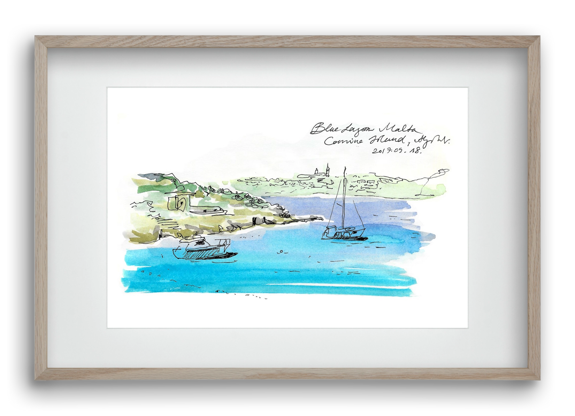 MALTA AQUARELLE NO.7, 60x40 cm (45x30 cm), Tölgy keret, paszpartuval