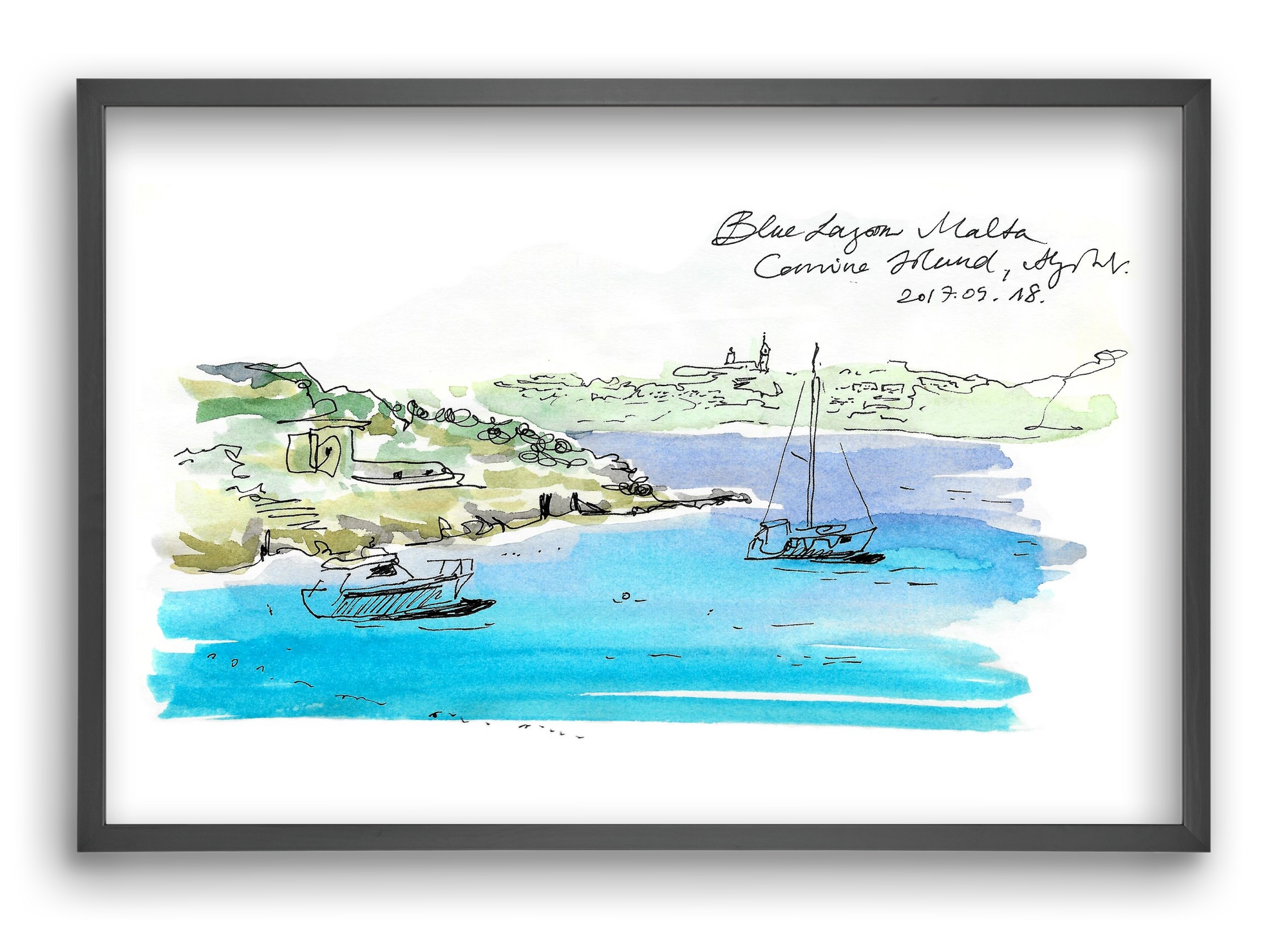 MALTA AQUARELLE NO.7, 60x40 cm (60x40 cm), Fekete keret