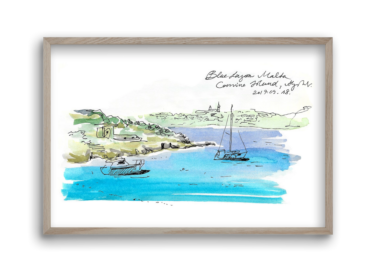 MALTA AQUARELLE NO.7, 45x30 cm (45x30 cm), Tölgy keret