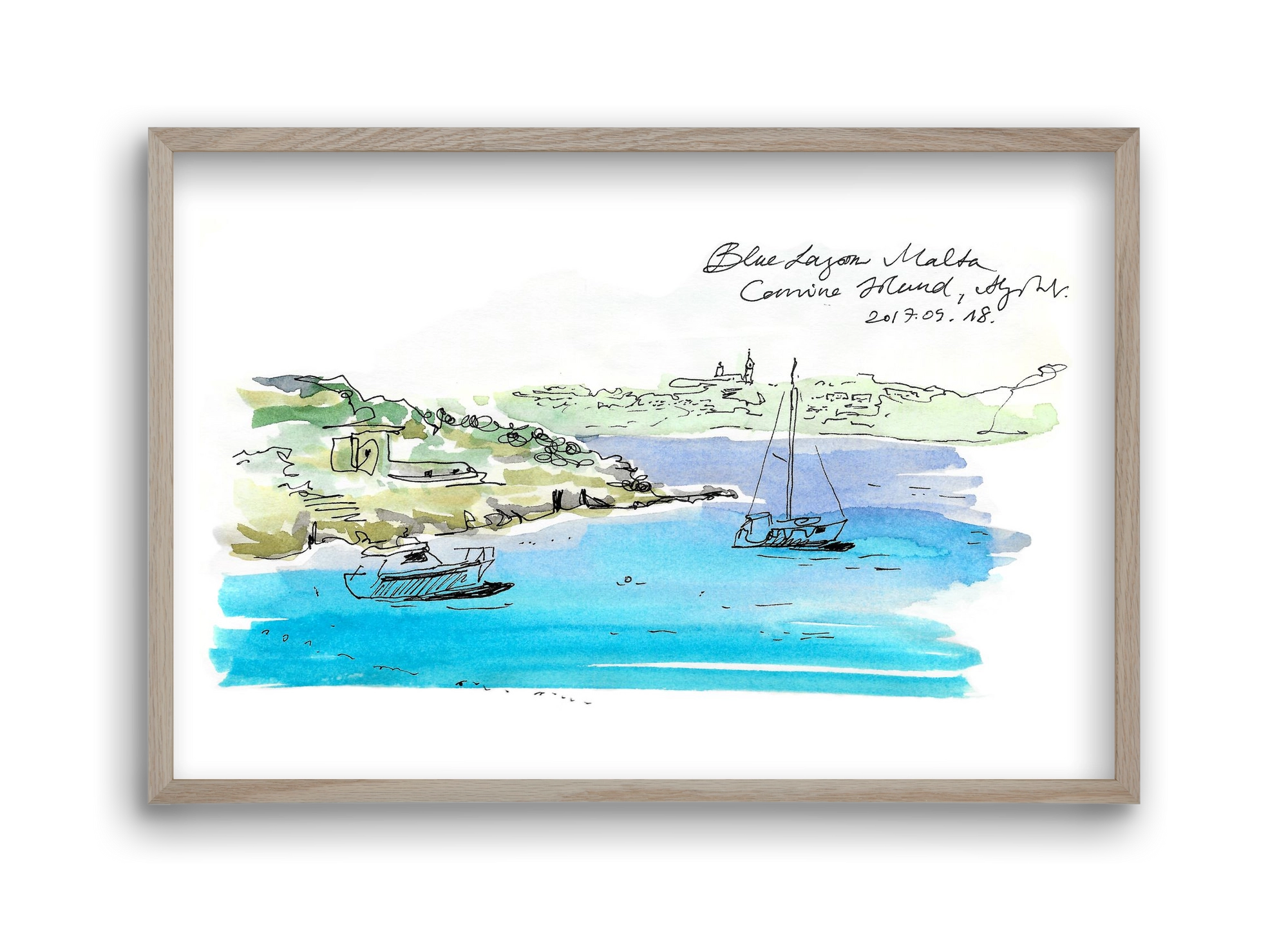 MALTA AQUARELLE NO.7, 45x30 cm (45x30 cm), Tölgy keret