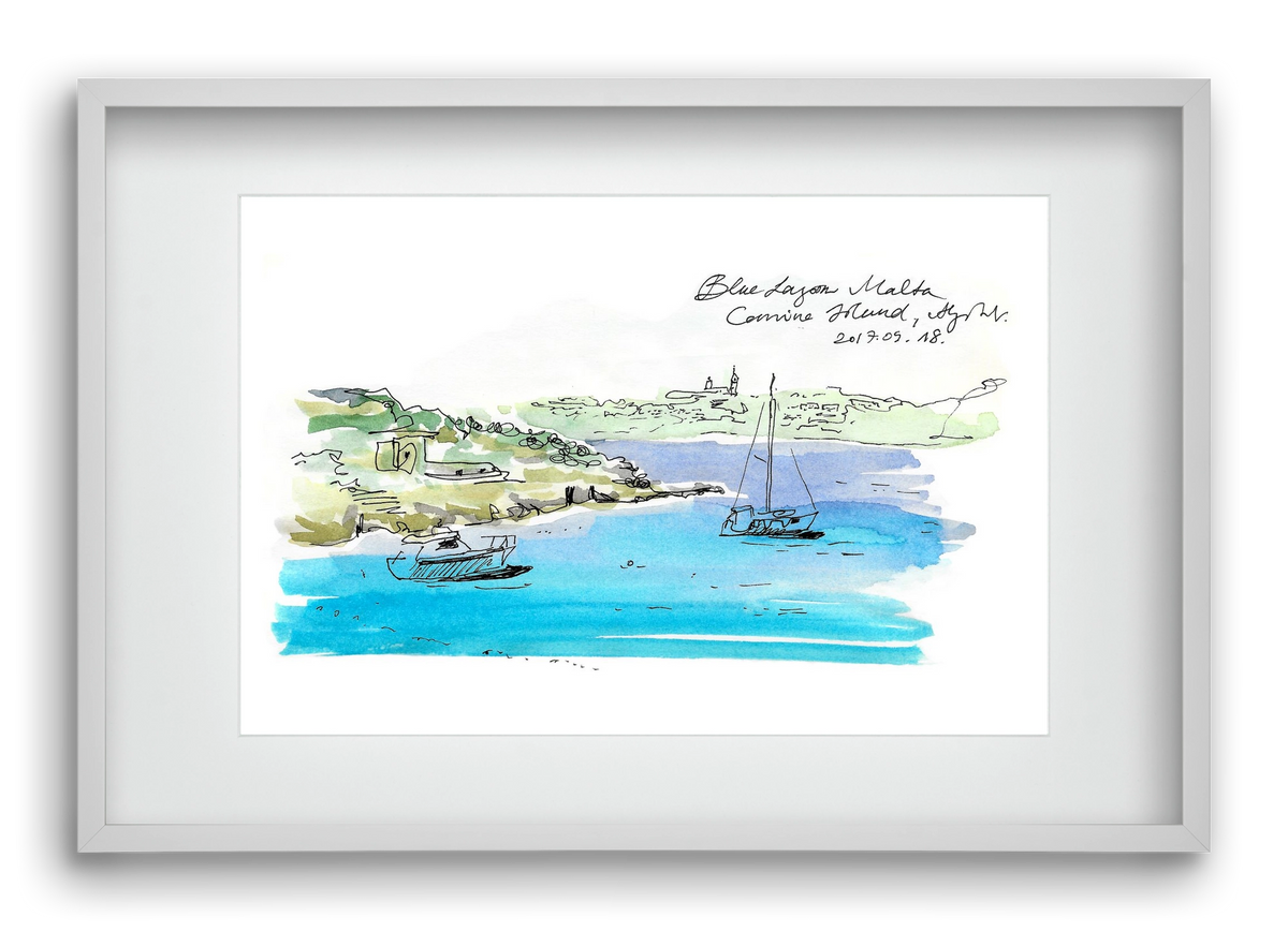 MALTA AQUARELLE NO.7, 60x40 cm (45x30 cm), Fehér keret, paszpartuval